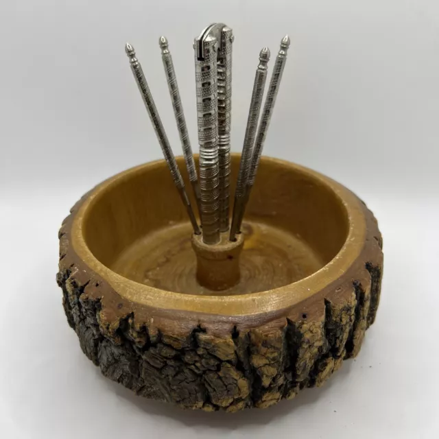 Ellwood Rusticware Wooden Nutcracker Set with Tools tree trunk/log bark bowl