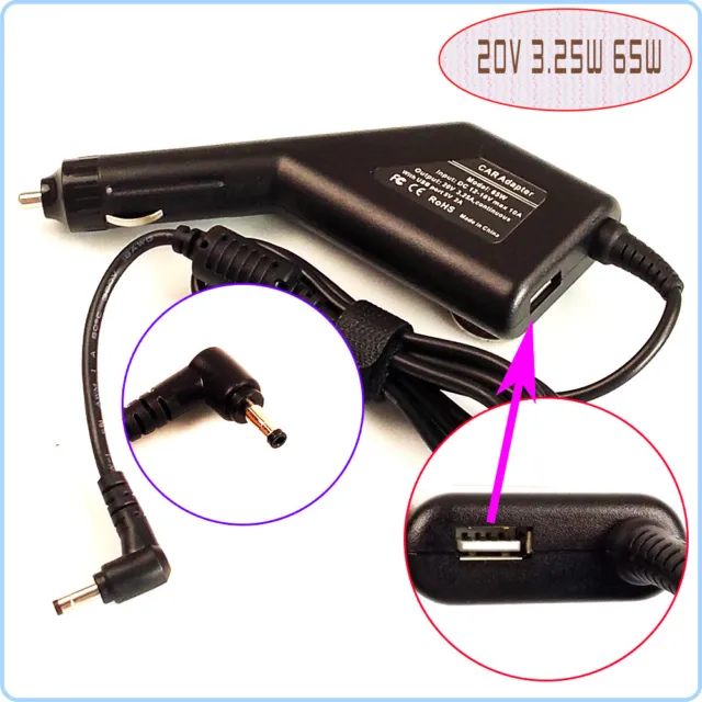Notebook DC Power Adapter Car Charger +USB For Lenovo Ideapad 310S-14AST 80UL