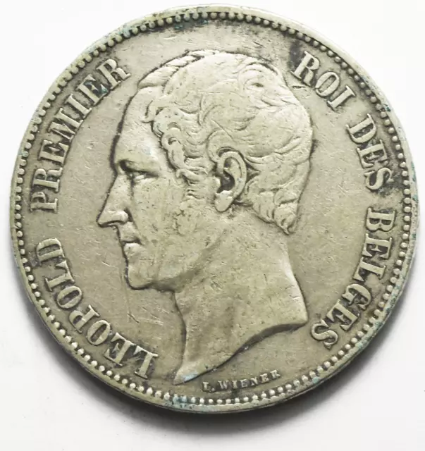 1849 Belgium 5 Francs Silver Coin KM# 17