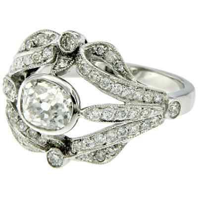 1.85Ct Old Mine Cut Art Deco Diamond Engagement Ring In Solid 14K White Gold