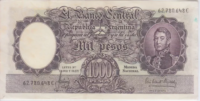 Argentine P274b Col 536a 1 000 1 000 pesos M/N Sigs Mastropierro-Elizalde