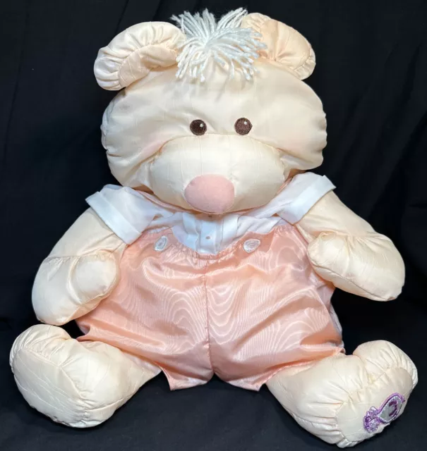 Vintage 1986 Fisher Price 16 inch Puffalump Bear Cub 8006 Peach Romper Plush