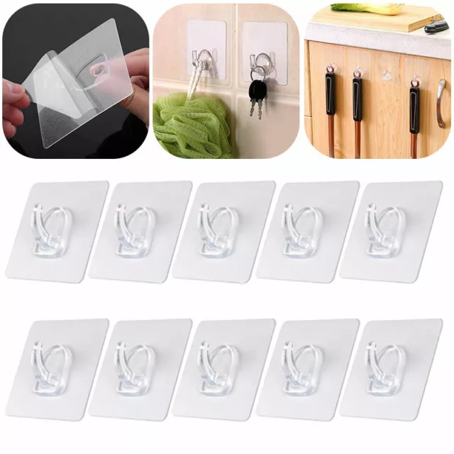 10x Anti-skid Hooks Reusable Strong Sticky Traceless Transparent Wall Hooks Set