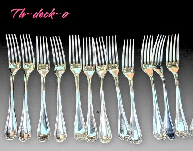 Lot De 12 Fourchettes à Gâteau CHRISTOFLE - Métal Argenté - Design XXème