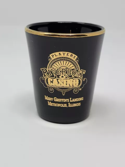 Riverboat Casino Merv Gifffin's Landing Illinois Souvenir Shot Glass Black Gold