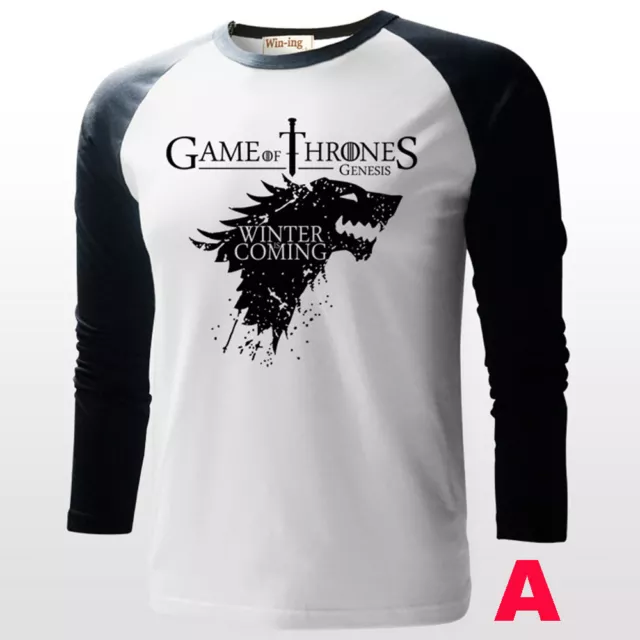Game Of Thrones Wolf Totem T-Shirt WINTER COMING Mens Long Sleeve Casual Tee 3