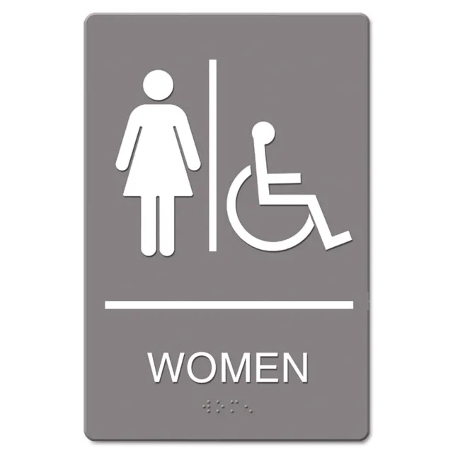 Headline Sign ADA Sign, Women Restroom Wheelchair Accessible Symbol, Molded Plas