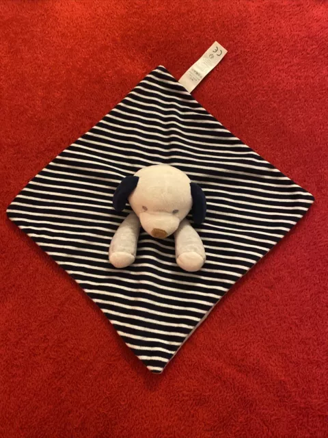🇫🇷 doudou plat chien blanc gris rayé rayures bleu marine OBAIBI OKAIDI NEUF
