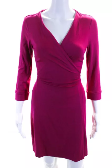 Diane Von Furstenberg Womens 3/4 Sleeve V-Neck Mini Wrap Dress Pink Size 4