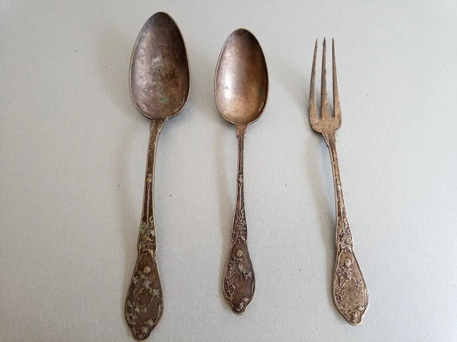 3 Couverts Anciens En Argent Massif – J.B. Landry (1826-1856) – 1 Fourchette & 2 Cuillères