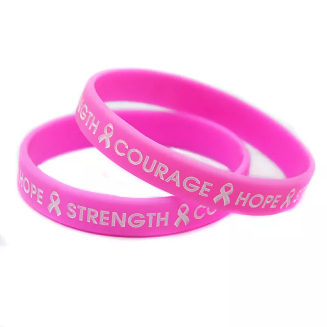 Hope Strength Courage Cancer Awareness Silicone Bracelet Ribbon Wristband Band