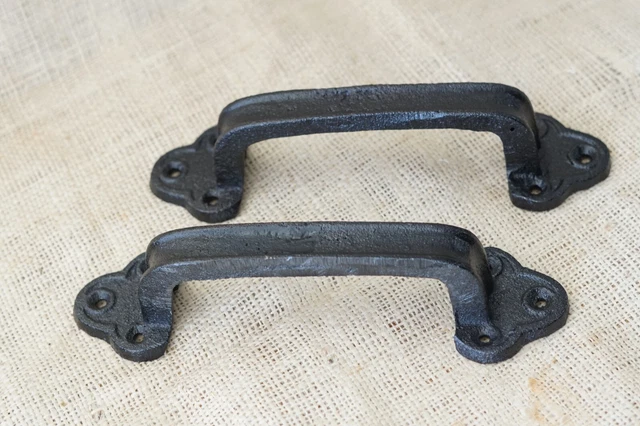 2 Cast Iron Handles Door Hardware Pull Gate Shed Drawer Cabinet Barn Door Black