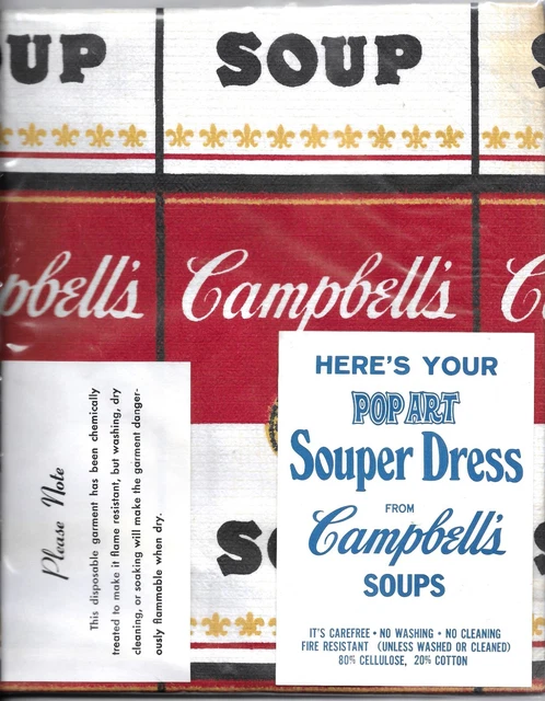 Andy Warhol VINTAGE 1967 CAMPBELL'S SOUP THE SOUPER PAPER DRESS NEVER UNFOLDED Andy Warhol VINTAGE 1967 CAMPBELL'S SOUP THE SOUPER PAPER DRESS NEVER UNFOLDED