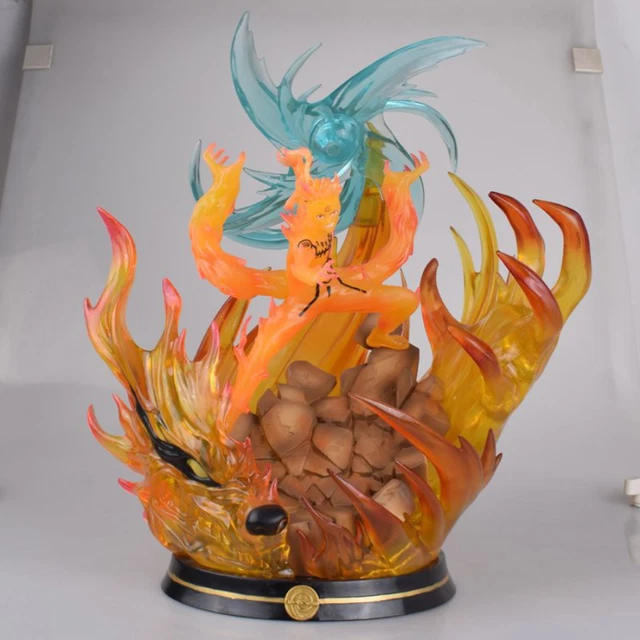 Anime Uzumaki Nine Tailed Fox Sage Mode Light Figure PVC Model Statue 35cm