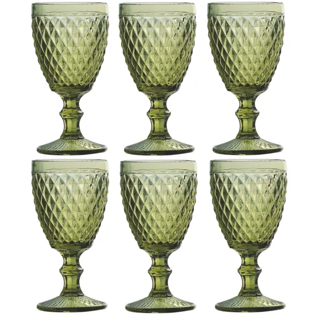 Green Drinking Wine Glasses set of 6 Vintage Glassware Colored Water Goblets ...