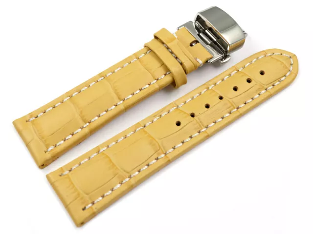 Boucle déployante papillon - cuir de veau - grain croco - jaune 18,20,22,24 mm