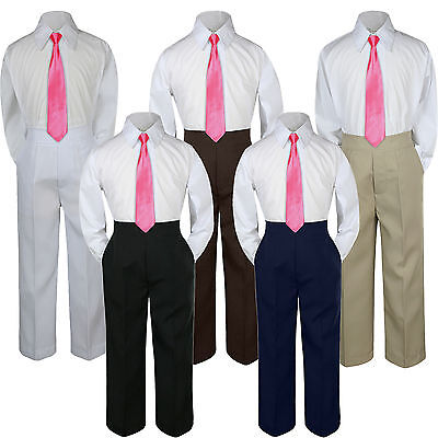 3pc Boys Baby Toddler Kids Coral Necktie Formal Set Uniform School Suit S-7