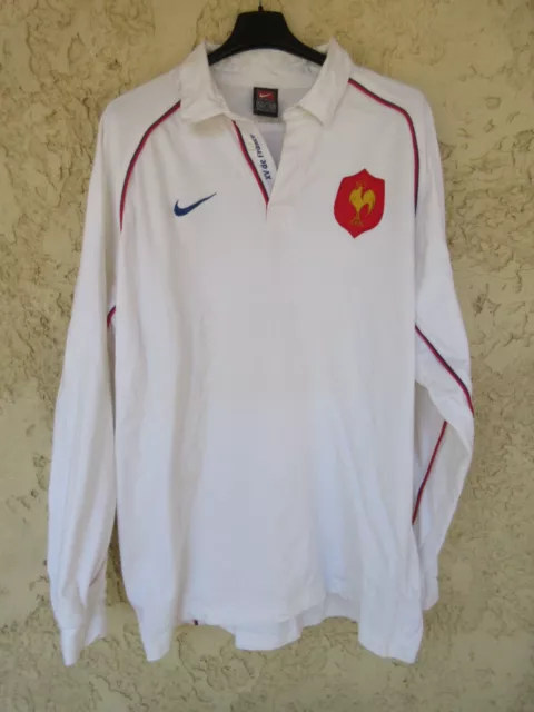 Maillot rugby QUINZE de FRANCE away shirt coton vintage NIKE blanc ancien XL