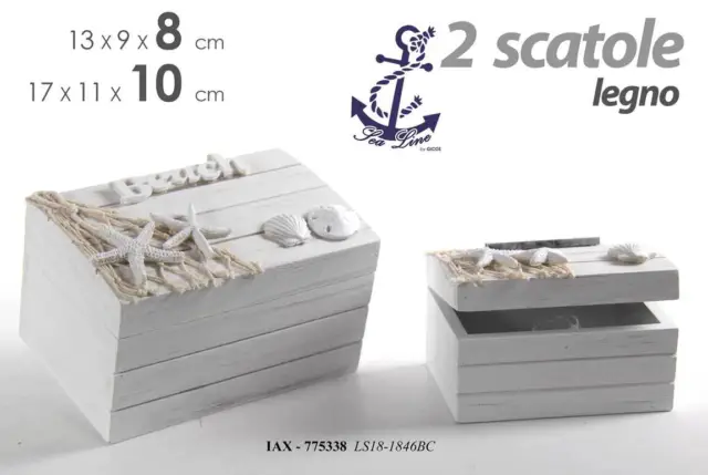 SET 2 SCATOLE In Legno Contenitore Porta Oggetti Decorati Sea Line  Iax-775338 EUR 19,90 - PicClick IT
