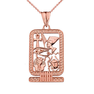 Solid 14k Rose Gold Ancient Egyptian Cartouche Pendant Necklace