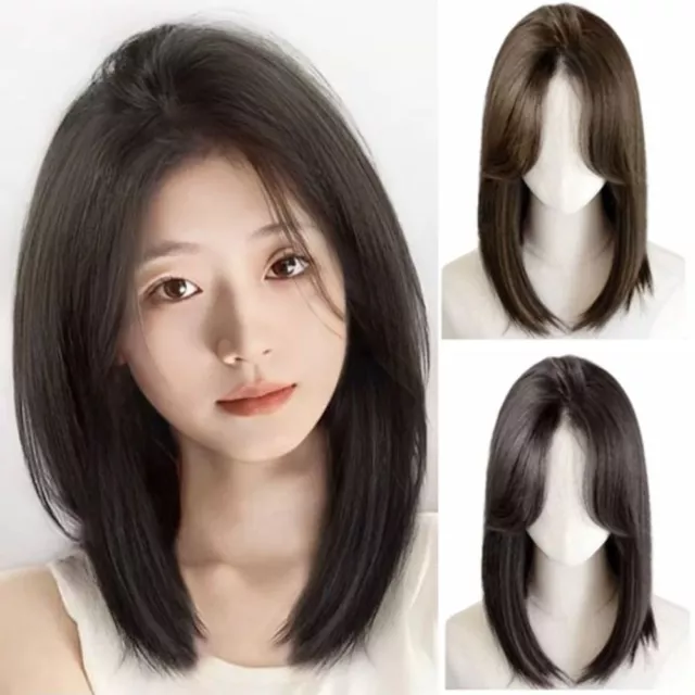 Medium Length 3D Middle Part Bangs Fake Hair Bob Hair Wig  Women