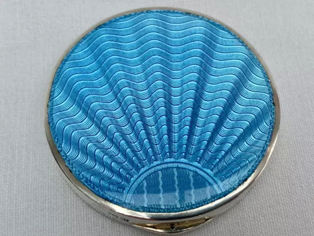 Fine Silver & Guilloche Enamel Compact By Mappin & Webb Ltd Birmingham 1932