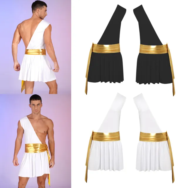 Mens Ancient Greek Roman Toga Costume One Shoulder Ruffle Dress Cosplay Outfits