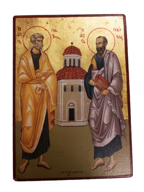 Greek Orthodox Handmade Wooden Icon Holy Apostles Peter and Paul 02 19x13cm