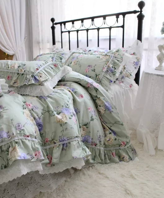 Floral Bedding Set Ruffle Lace Duvet Cover Bed Sheet Pillowcases Home Textiles