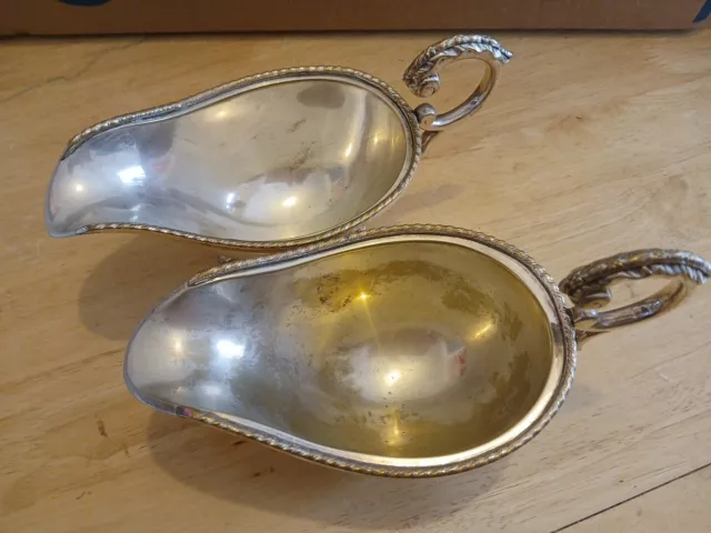 Vintage Silver Plate Gravy Sauce Boats X 2