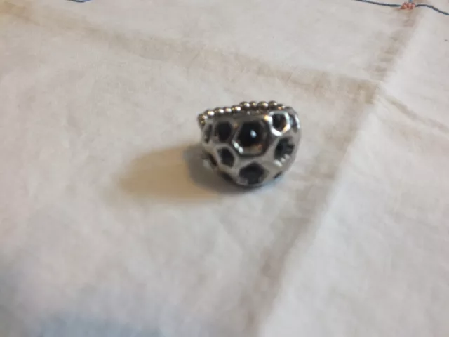 Beautiful Silver Tone Cocktail Ring Stretch Chunky Black Rhinestones NICE