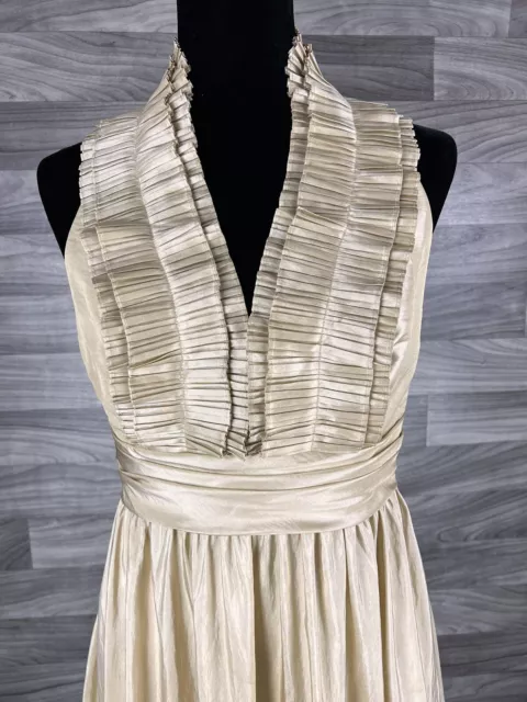 WTOO By Waters & Waters Womens Dress Ruffle Champagne Halter Elegant Classic 2