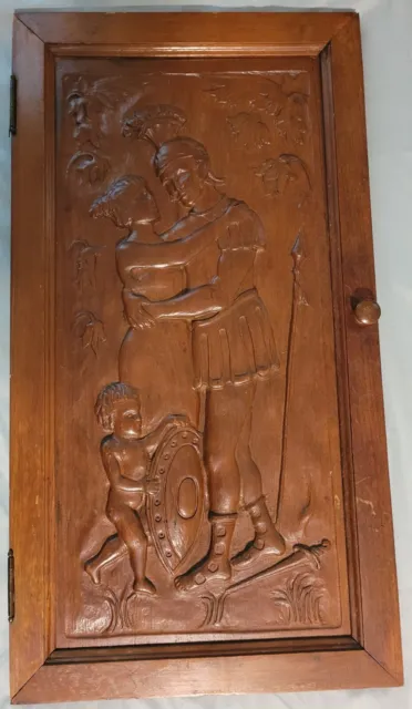 1890? Walnut Carved Cabinet Door Roman Soldier, Woman, & Child Victorian Revival