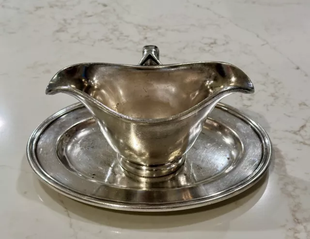 Lovely Vintage 1920S Hotel Silver Double-Sided Gravy/Sauce Boat & Underplate