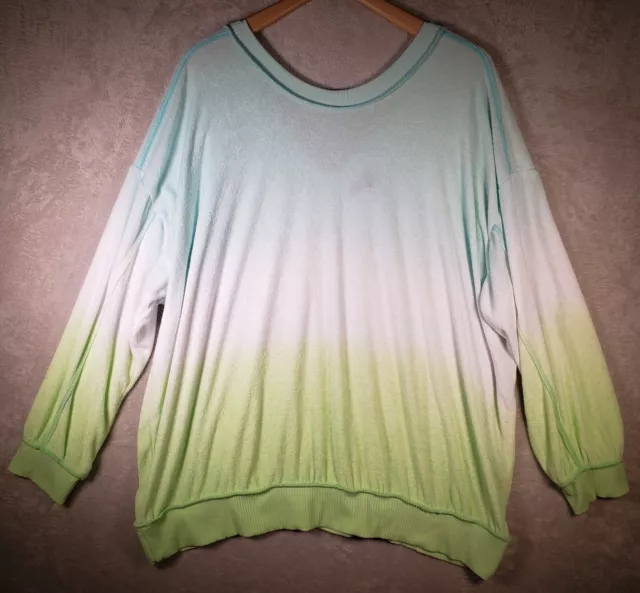 Torrid Top Blouse Womens Plus Sz 3 Ombre Terry V Neck Back Long Sleeve