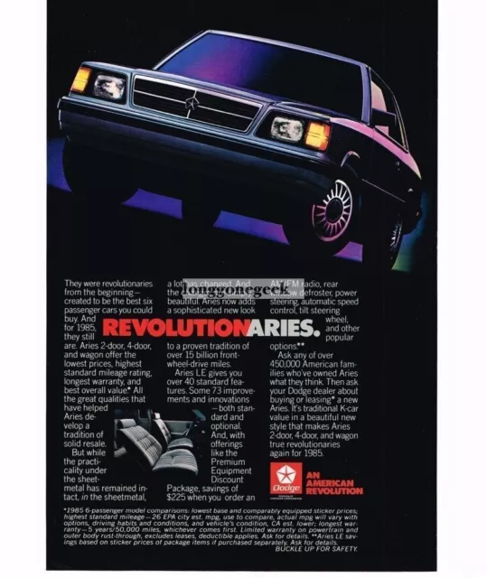 1985 Dodge Aries Blue 2-Door Vintage Print Ad