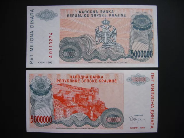 CROATIA  5 Million Dinara 1993  KNIN  (PR24a)  UNC