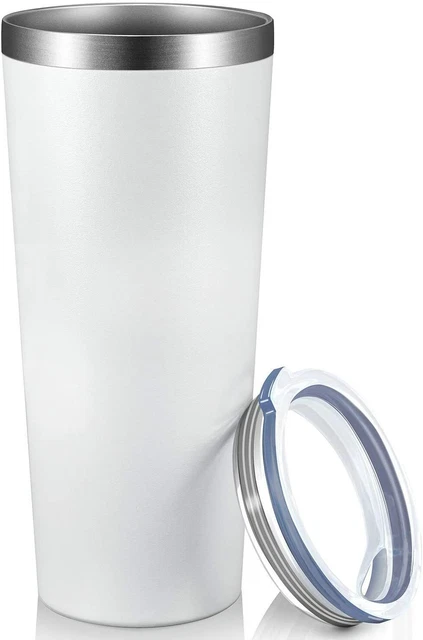 NEW - 22oz White Stainless Steel Tumbler Double Insulated Travel Cup Mug w/ Lid