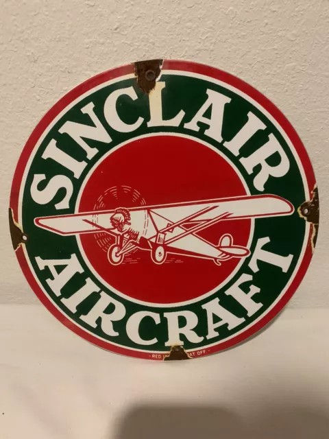 Vintage Sinclair Aircraft  Gasoline Porcelain Gas Pump Sign