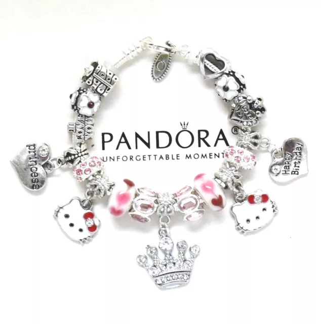 PANDORA BRACELET HELLO Kitty Kids 6.7 European Charms Pink Birthday New  $99.99 - PicClick
