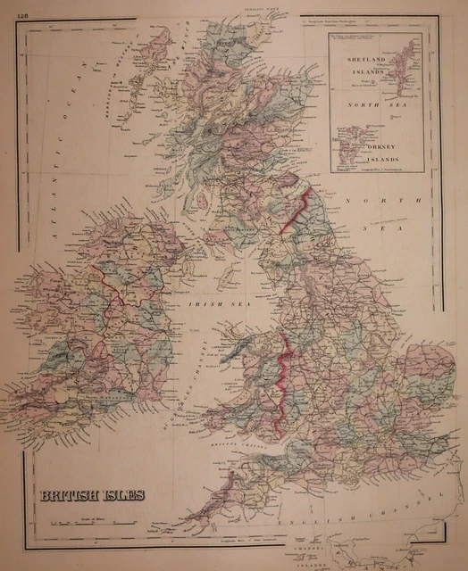 Authentic 1878 O.W. Gray Atlas Map ~ GREAT BRITAIN ~ FreeS&H   Inv#172