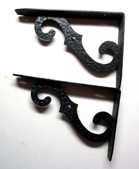 Gruppetto Corbel 2 Hammered Black Wrought Iron Shelf Wall Brackets 1960s Vintage