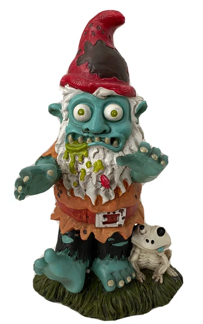 Zombie Evil Garden Gnome with Frog Figure Resin Figurine All Weather 11 inches