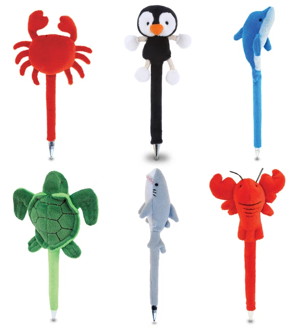DolliBu Ocean Life Plush Pens Kit - Cute and Soft Ballpoint Pen - 6 Pc Set