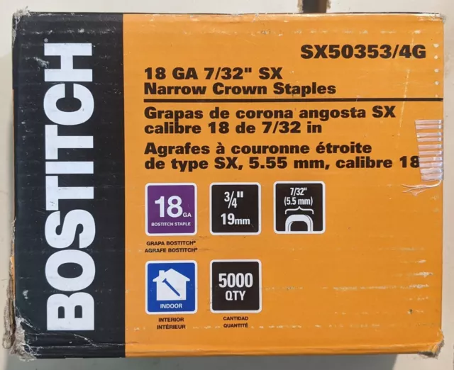 BOSTITCH Narrow Crown Staple 3/4 in 19mm 7/32 in 6mm 18 Gauge SX50353/4G