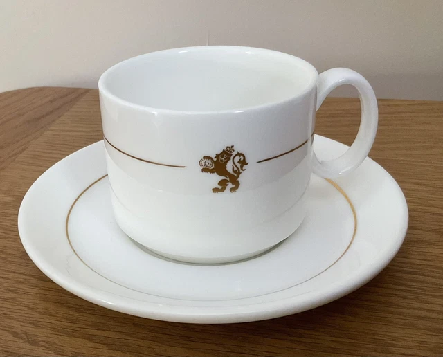 Queen Elizabeth II- Royal Doulton Gold Lion Bone China White Coffee Cup & Saucer