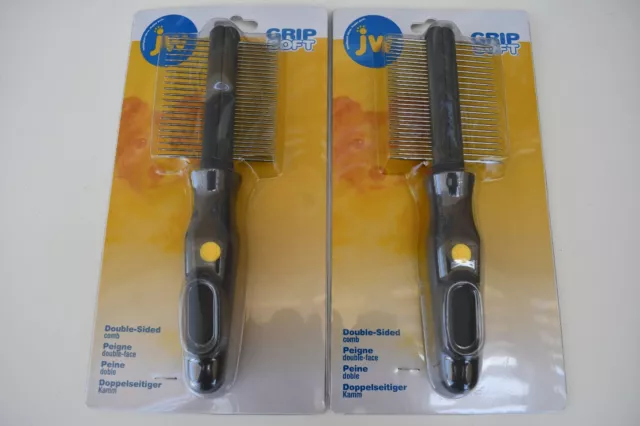 Lot of 2 Jw Double Sided Comb For Dogs/Cats 1" X 2.75" X 8.5" Gray/Yellow