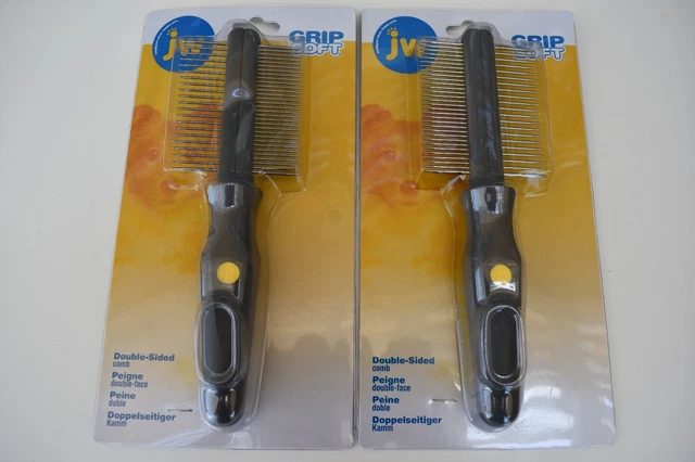 Lot of 2 Jw Double Sided Comb For Dogs/Cats 1" X 2.75" X 8.5" Gray/Yellow