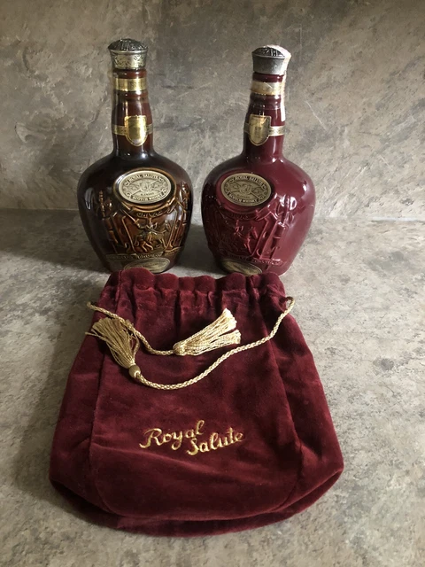 Vintage Chivas Royal Salute Wade Whisky Bottles x 2 + 1 Velvet Pouch EMPTY