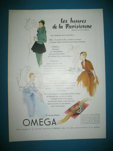 Publicite De Presse Omega Montre Heures Parisiennes Illustration Gruau Ad 1947